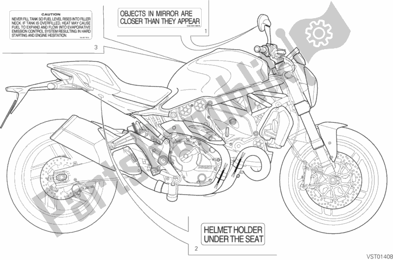 Todas as partes de Posizionamento Targhette do Ducati Monster 821 Dark USA 2015